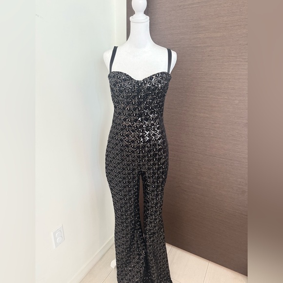 NADINE MERABI Black Sequin Strapless Jumpsuit - Picture 4 of 15